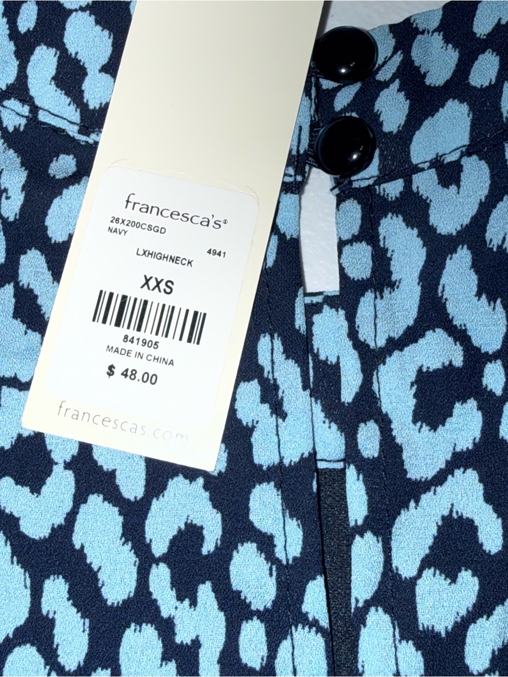 Francesca’s NWT Blue Black Leopard Print Mini Dress XXS Long Sleeve - Picture 9 of 13